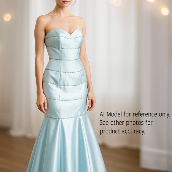 Terani Couture NEW $460 Blue Formal Mermaid Maxi Prom Dress Rhinestones Womens 2 - Picture 1 of 8